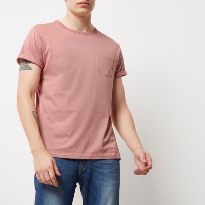 Light pink roll sleeve T-shirt
